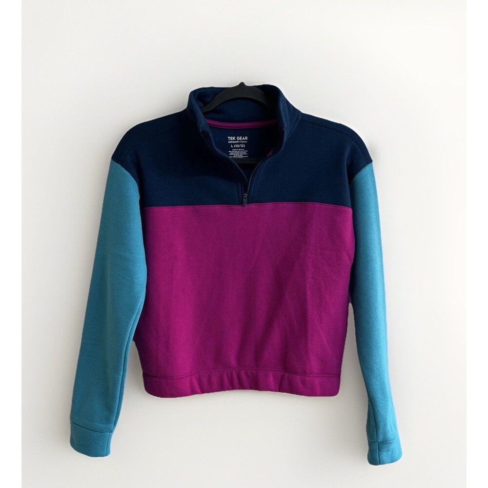 Tek Gear  Ultrasoft Fleece Sweatshirt Girls Size Large 10/12  1/4 Zip Teal Pink